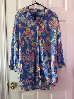 Lauren Ralph Lauren Brushstroke Blooms Floral Notch Collar Nightshirt XL